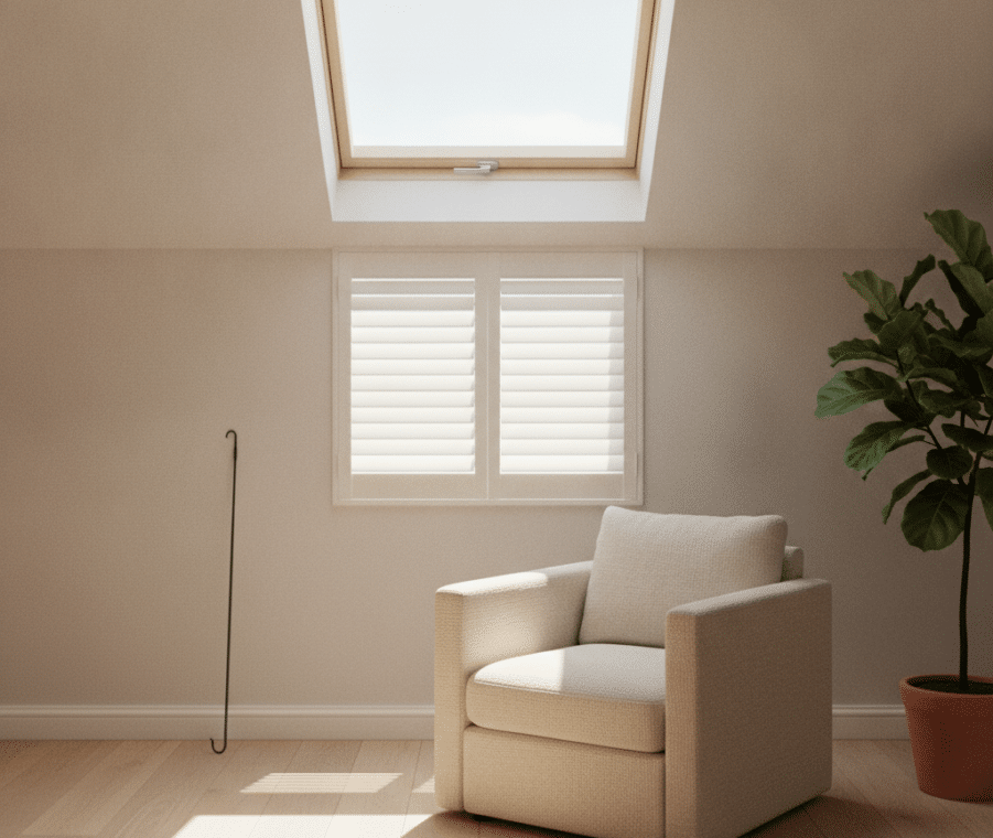 How Skylight Plantation Shutters Control Harsh Overhead Midday Light