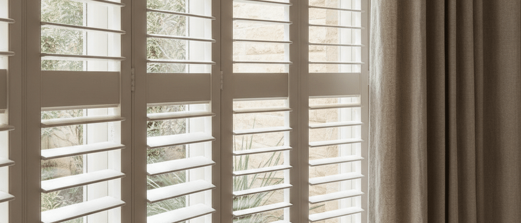 Large shutters fitted to a bay window in a Sydney home