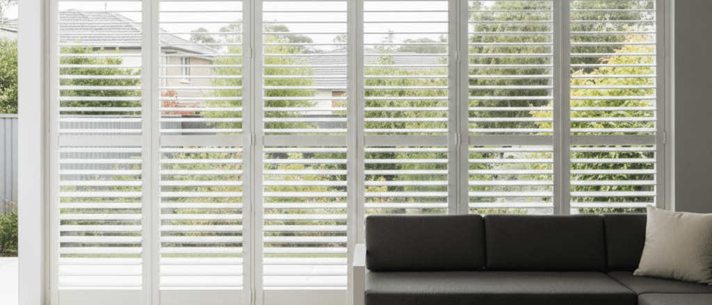 Plantation shutters in a covered outdoor Sydney alfresco area