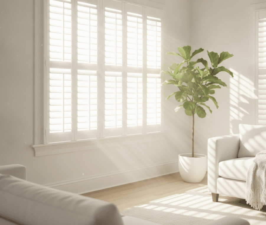 Why Bright White Plantation Shutters Maximise Internal Daylight Bounce